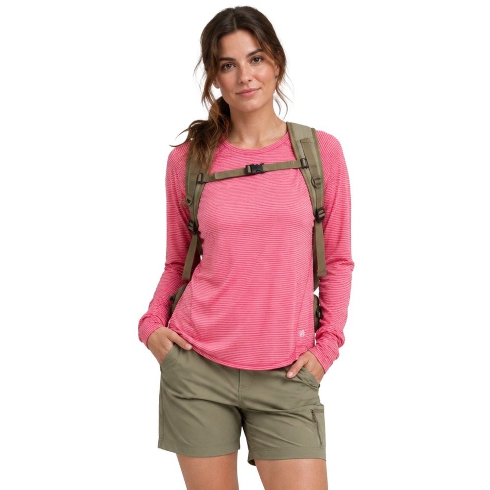 Coolibar Accelera Tee Pink Striped UPF 50+ Long Sleeve Active Top Womens Medium